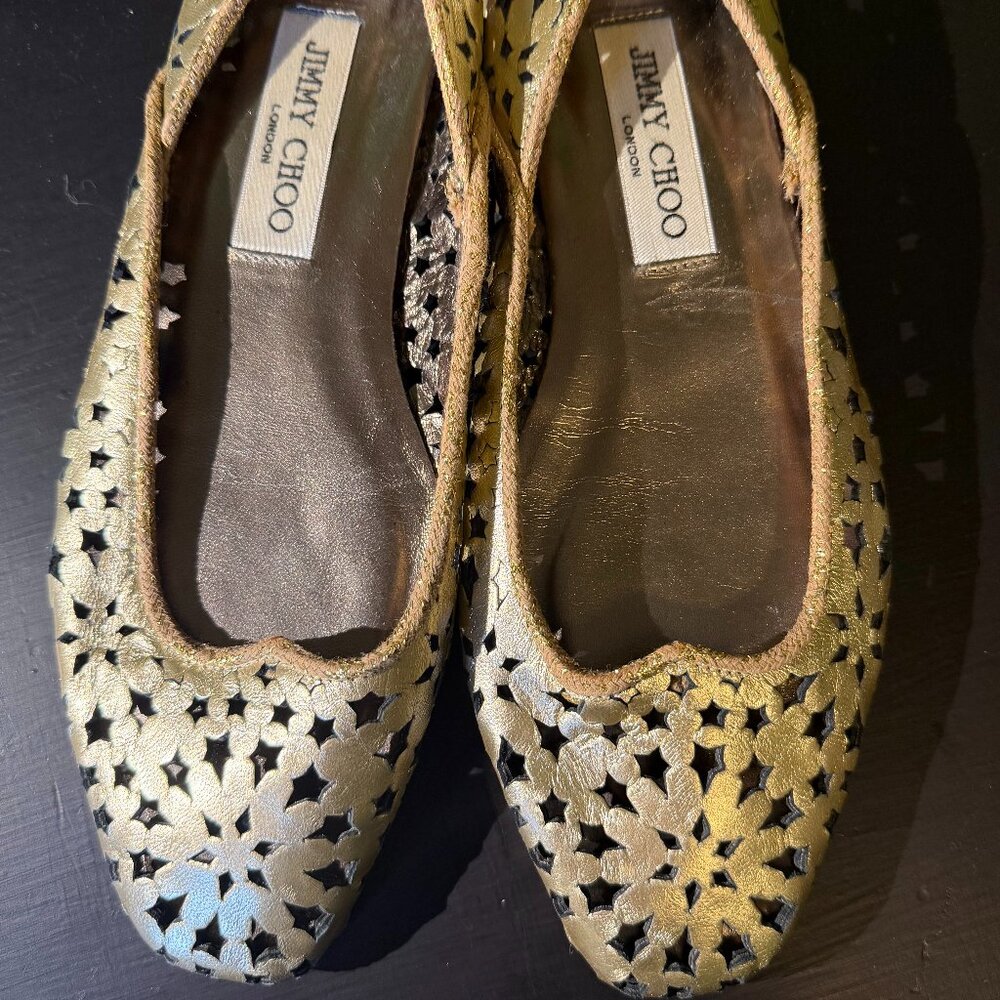 Jimmy Choo SSENSE Gold Star Glitter Galaxy Flats